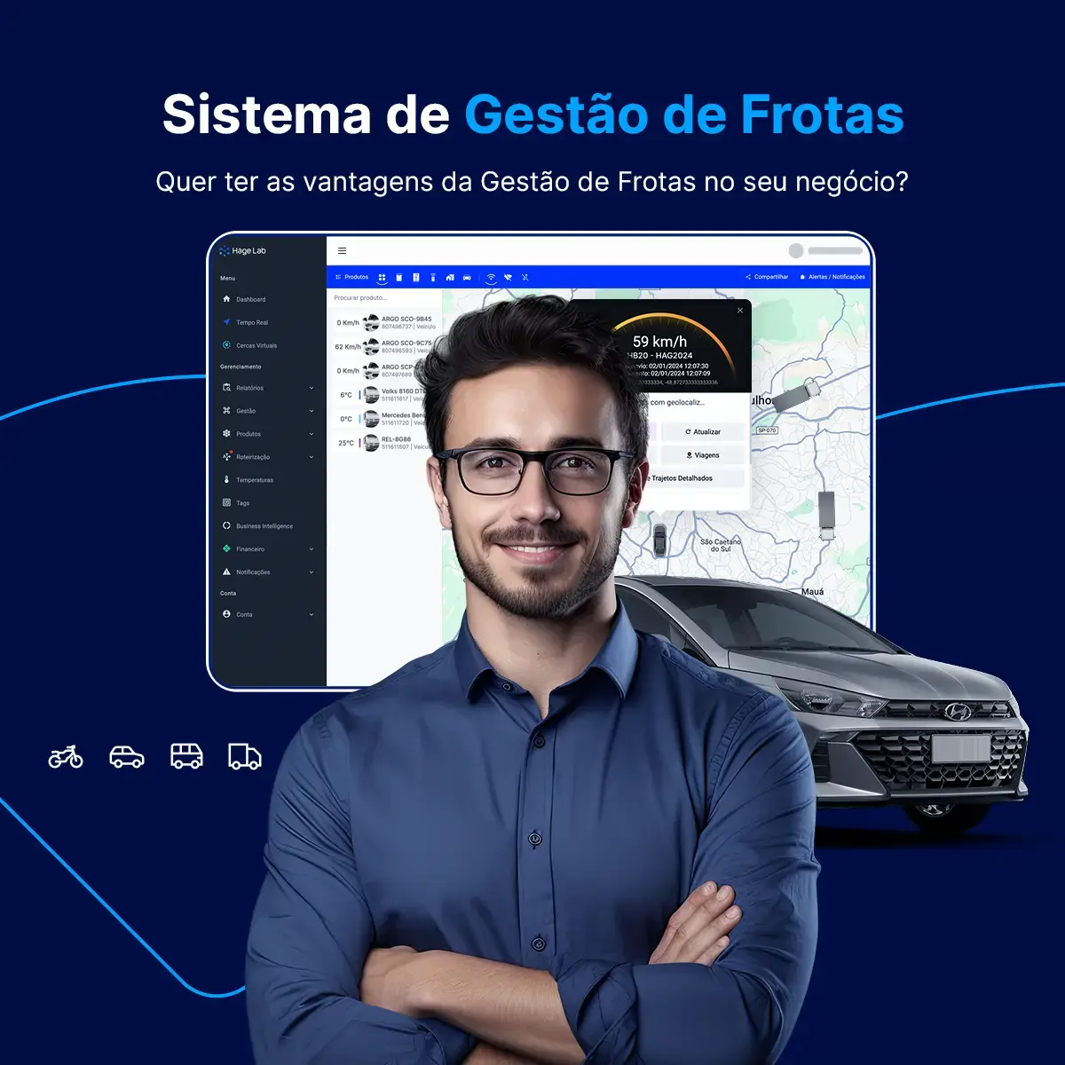 Sistema de Rastreamento e Gestão de Frotas, Economia de combustível, eficiência operacional, produtividade com motoristas e muito mais!